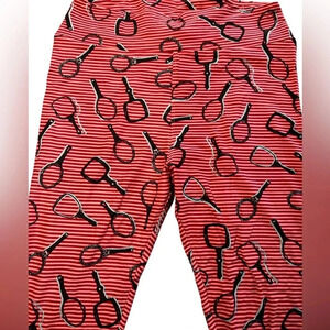 Lularoe TC hand mirror leggings. Red & pink pinstripe with hand mirrors NWOT